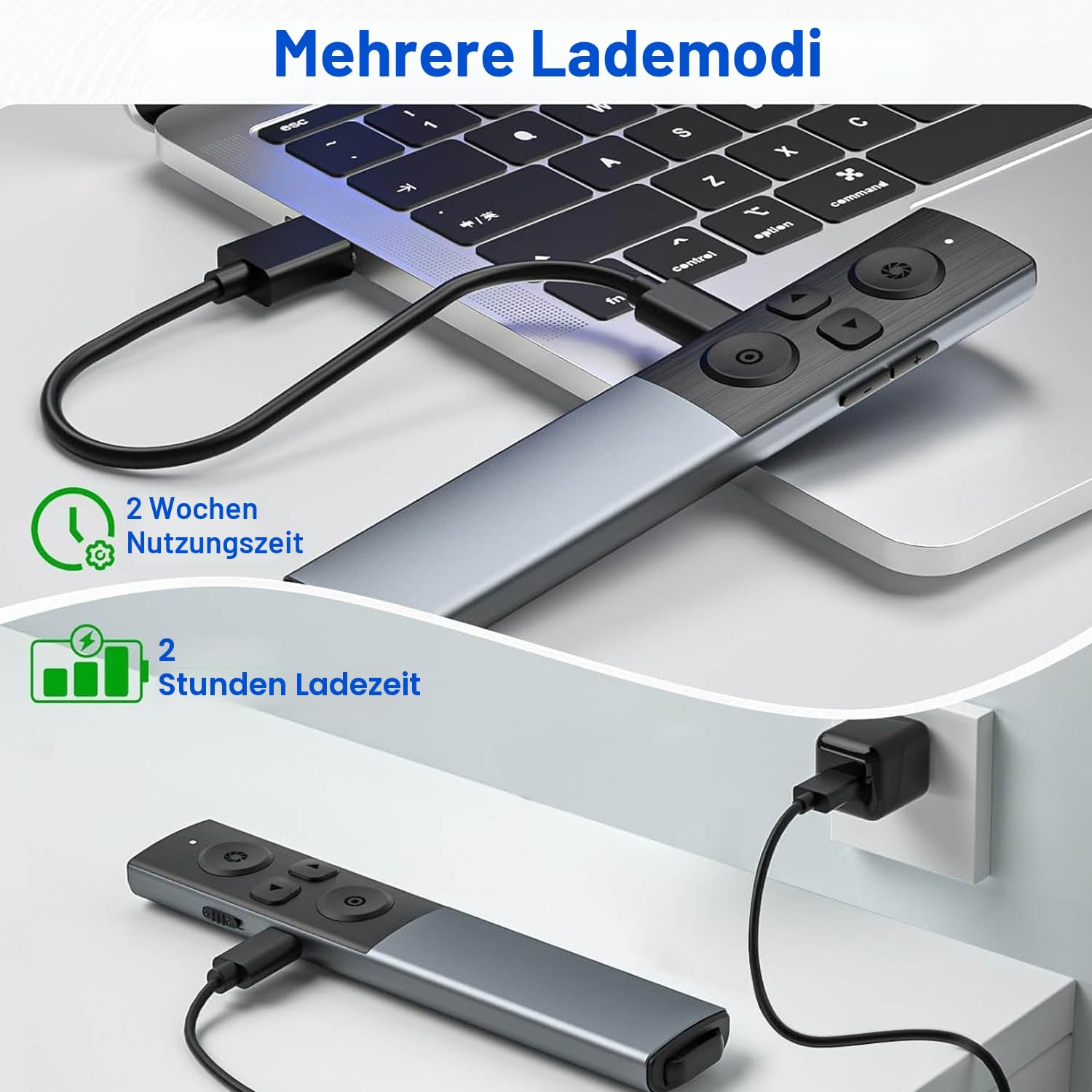 Metallgehäuse digitaler Wireless Presenter für Präsentationen mit Highlight Lupe Maus Timer, USB/Type-C 2 in 1 wiederaufladbar Präsentation Fernbedienung Präsentator Pointer für LED LCD TV Bildschirm