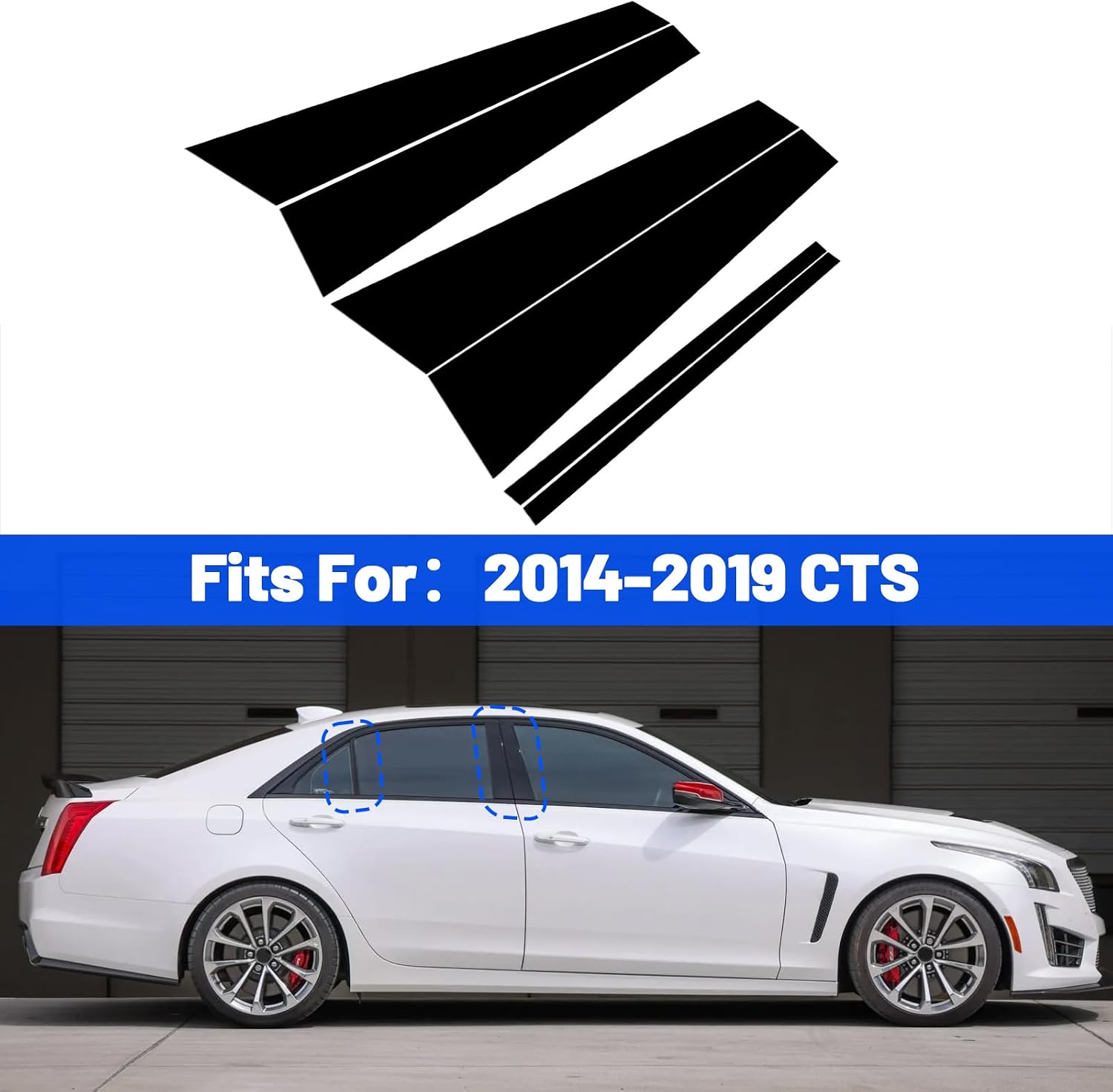 ramuel PC Door Window B Pillar Post Trim for Cadillac CTS 3th Gen 2014-2019