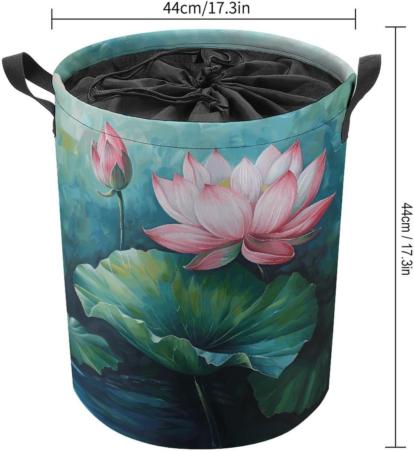 Lotus Flower Painting Laundry Bag Large Collapsible Laundry Baskets Freestanding Waterproof Clothes Hamper with Handles & Drawstring for Laundry Room Bedroom Bathroom