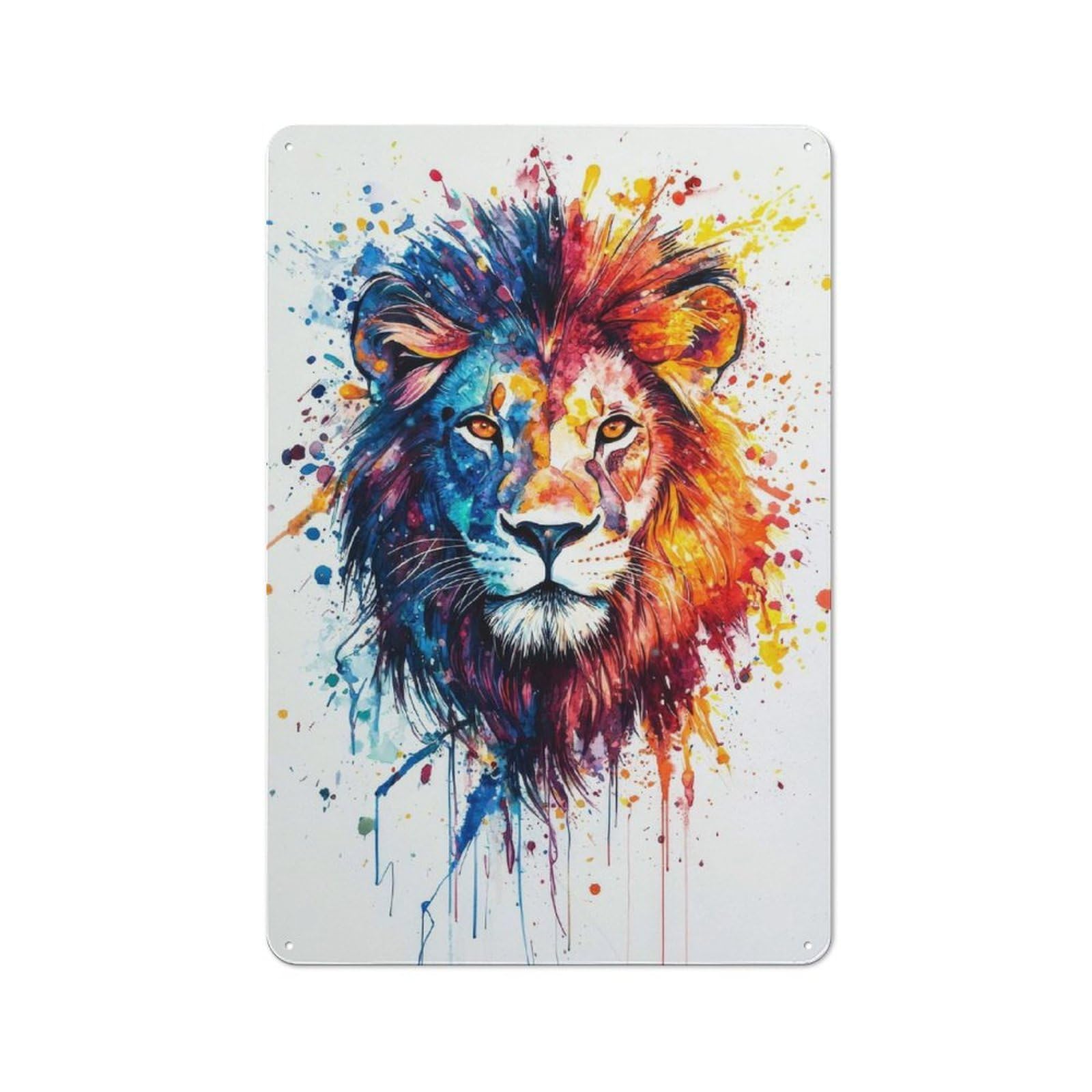 Metal Wall Sign 30x20cm Featuring Wildly Majestic Lion Watercolor for Garage Or Workshop, for Garage, Workshop And Man Cave Decoration