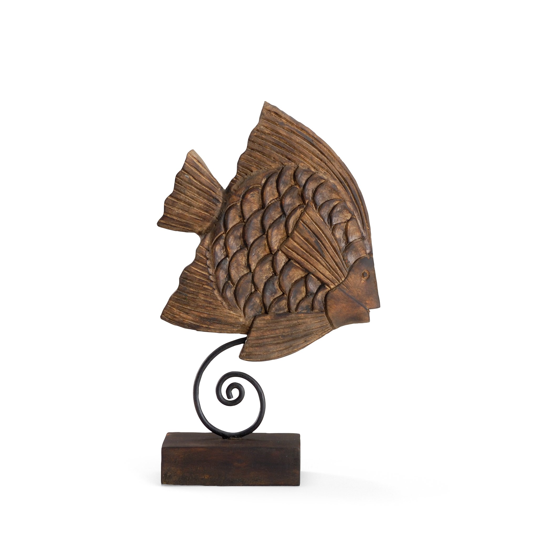 292518 Burnt Oil Patina Hand Carved Mango Wood Angel Fish