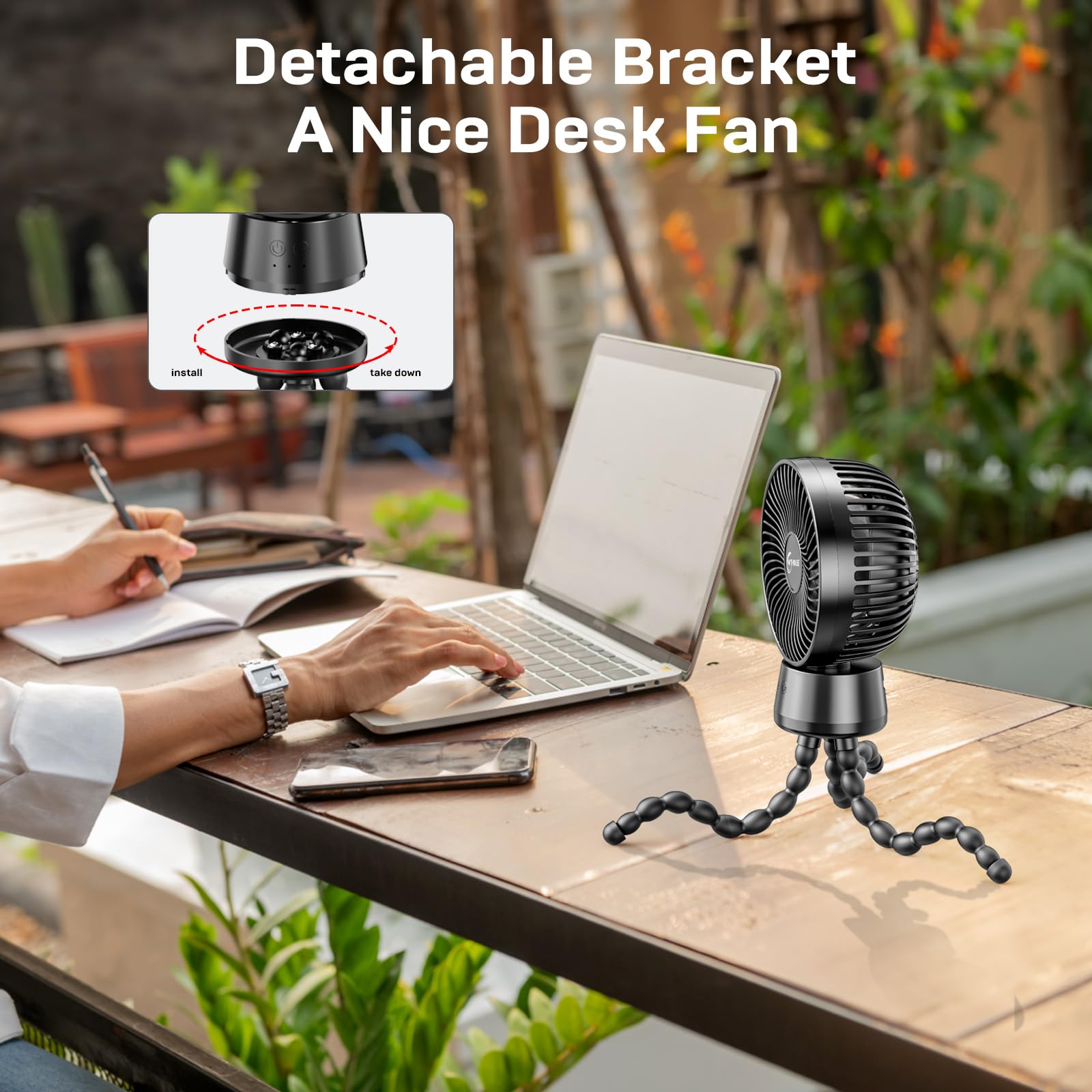 Ventilatore portatile per passeggino, ventilatore portatile silenzioso da 20000mAh, 120° staccabile a 3 velocità, ventilatore ricaricabile a clip USB con luce notturna a LED.