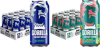 Gorilla Energy Drink, Kiwi Strawberry & Ultimate, 200mg Natural Caffeine, Real Fruit Juice Squeezed & Concentrated, No Added Sugar and No Artificial Colors, 24 Cans