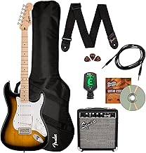 Fender Squier Sonic Strat Pack - 2-Color Sunburst Bundle with Frontman 10G Amp, Gig Bag, Tuner, Strap, Cable, Picks, and Austin Bazaar Guitar DVD