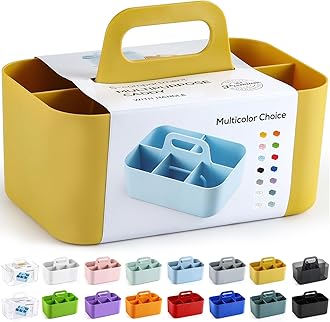 Multiuse Caddy Organizer with Handle - Stackable Plastic Bin Basket - Divided Storage Tote Holder for Art Craft Supplies, Makeup, Bathroom, Shower, Cleaning, Kitchen, Office, Dorm, Desktop - Yellow