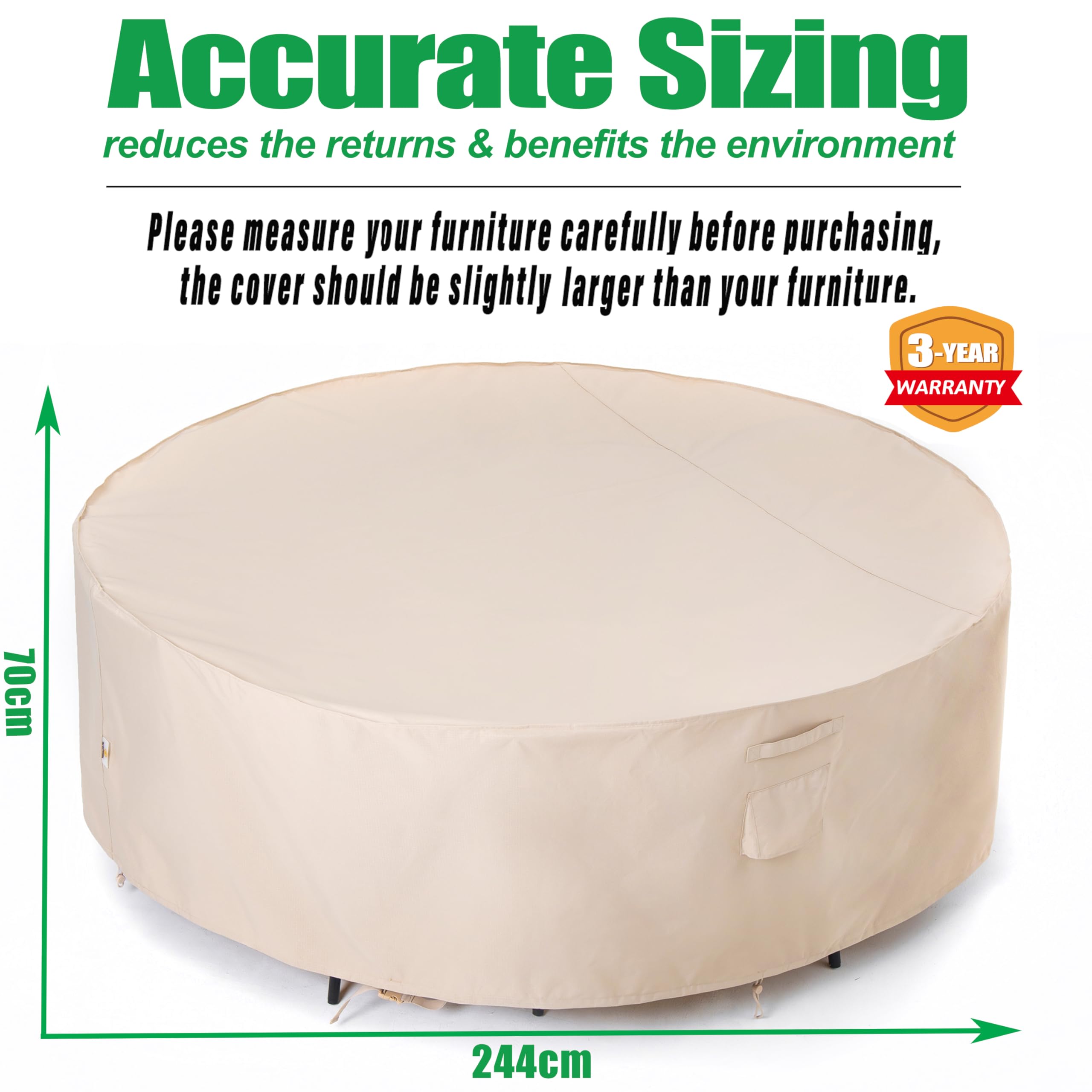 F&J Outdoors Garden Furniture Covers Waterproof 244x70cm Patio Table Covers Round Cover Windproof Heavy Duty Gray Anti Dirty Protective Cover Inflatable swimming pool bathtub children's toy Covers - Image 2