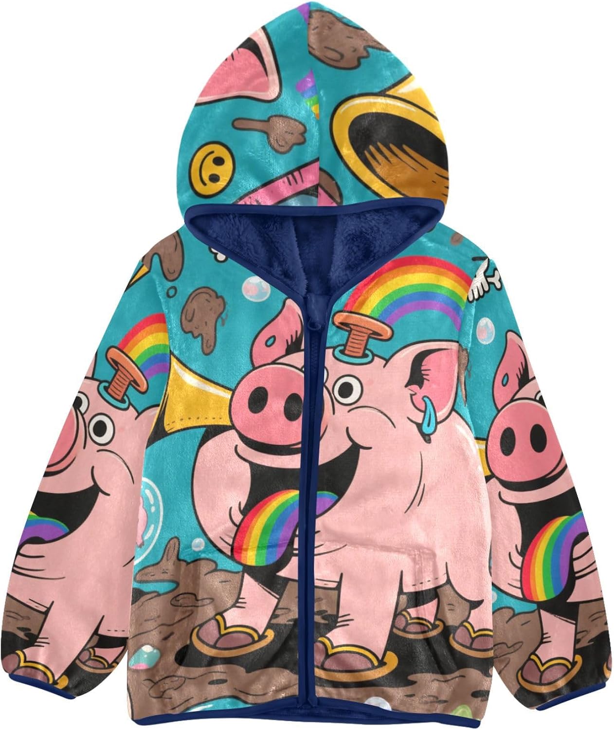 Mud Pig Weird Toddler Winter Jackets Children Plush Outerwear Navy Blue Baby Boy Zipper Hoodie 3T