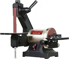 Bucktool 1 lixadeira de cinto de banco de 76 cm com disco de 12,7 cm com armazenamento de chave e capa de cinto fácil de tirar, lixadeira de disco de bancada de acionamento direto de 1/3 HP para marcenaria