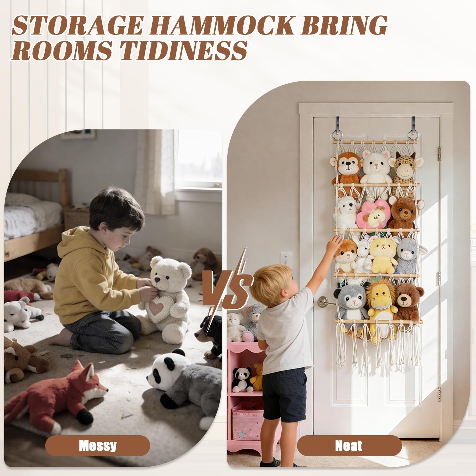42 cm Kuscheltier Aufbewahrung Netz mit LED, Kinderzimmer Spielzeug Organizer Hängender mit Haken,Raumdekoration,Storage Cuddly Toys Storage Net Toy ,for Children's Room Bedroom Living Room