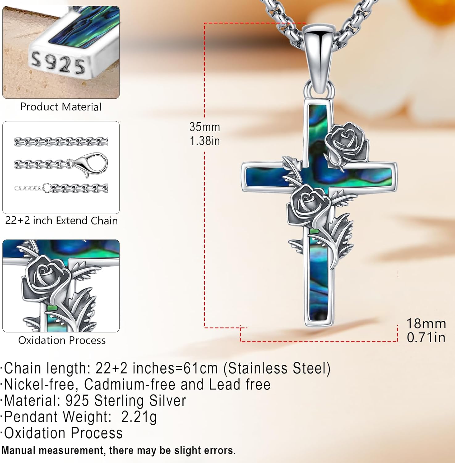 925 Sterling Silver Virgin Mary/Saint Joseph/Rose Witches Knot/Saint Christopher/Rose Cross/Italian Horn/Viking Celtic Knot Necklace Amulet Pendant Religious Jewellery Gifts for Men/Women