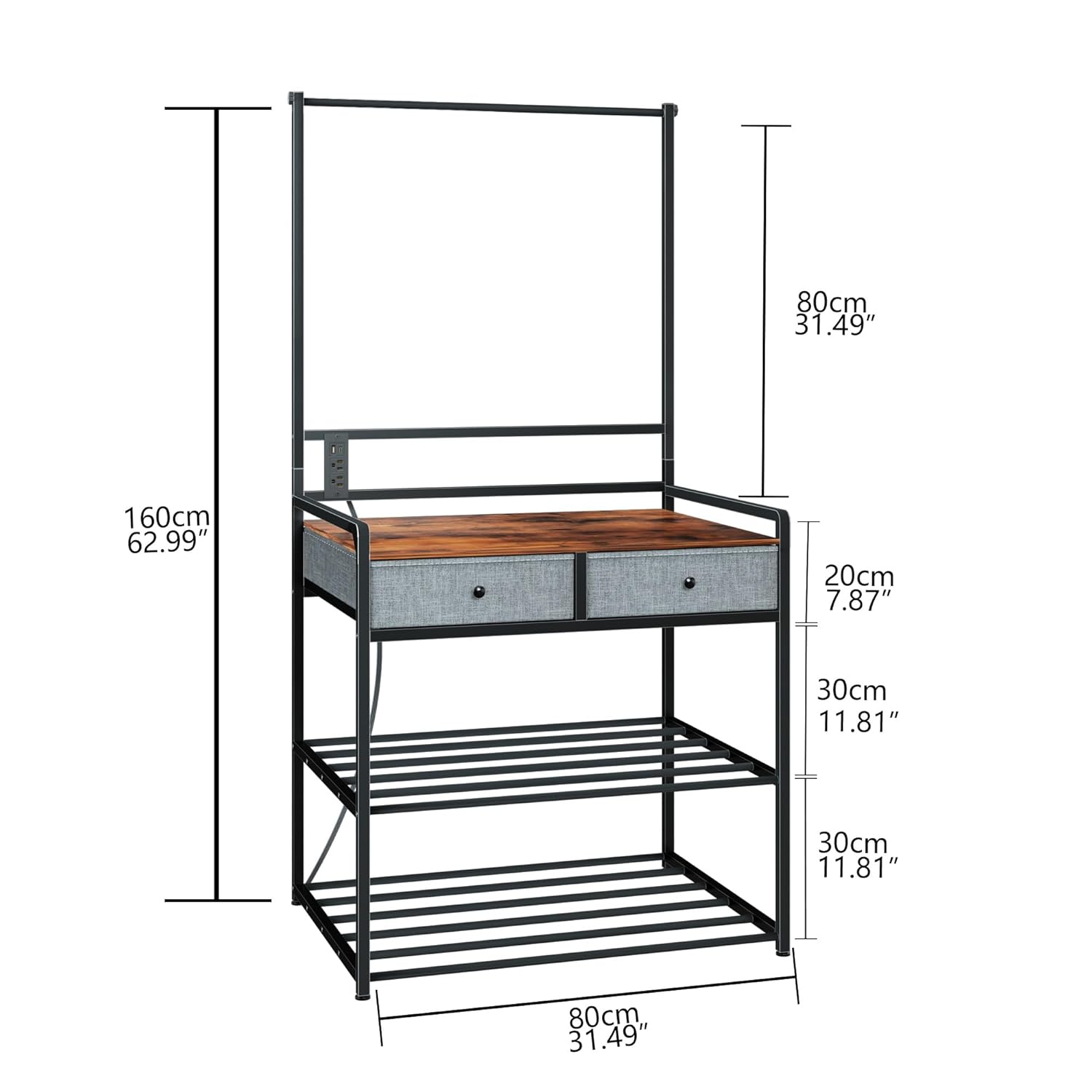 3D Printer Stand with Storage, 3D Printer Table with Power Outlet & Filament Rack, Heavy Duty Metal Workstation with Drawers for 3D Printing, Rustic Brown, 31.5" L x 23.6" W x 63" H