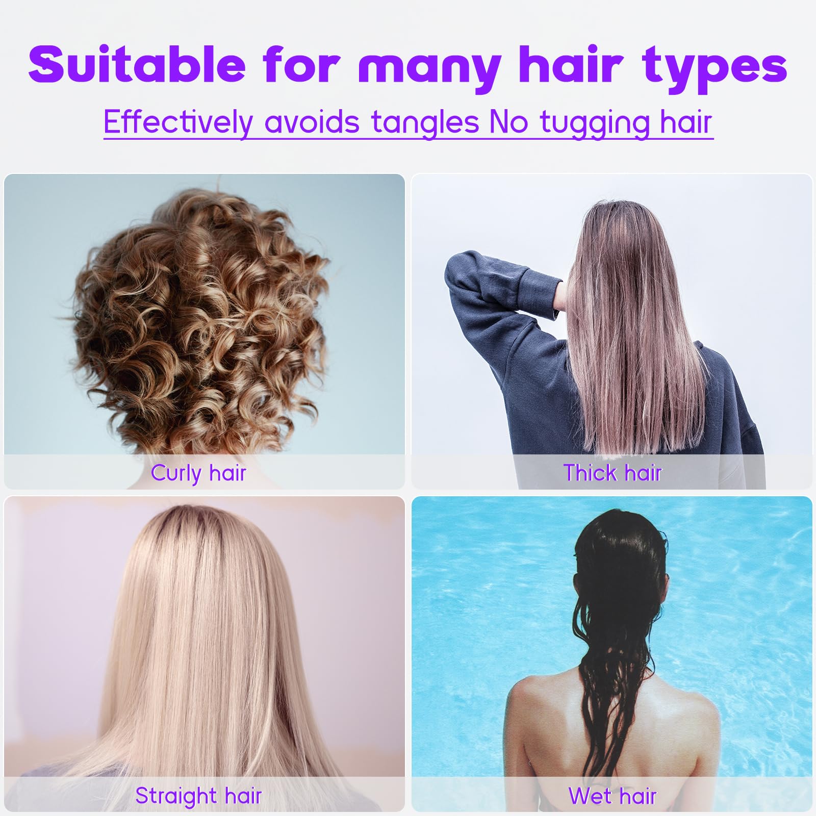 Wet Brush, 2PCS Hair Brush for women Anti Tangle Detangle Wet & Dry Spiral Hairbrush for Women Glide Through Tangles (purple) - Image 4