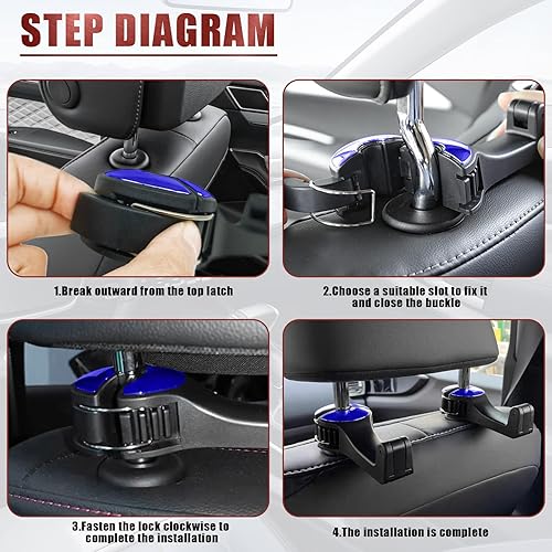 Miniatura 7 de Ganchos de asiento de coche 2 en 1 para bolsos y bolsas con soporte para teléfono, organizador universal para reposacabezas de automóvil, gancho