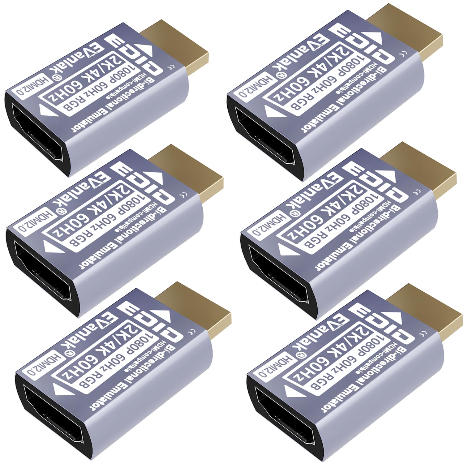 EVanlak HDMI Passthrough EDID Emulator Adapter - Virtual Monitor Headless Ghost Display, 1080P to 4K at 60Hz, Bi-Directional Auto-Detection, 6 Pack