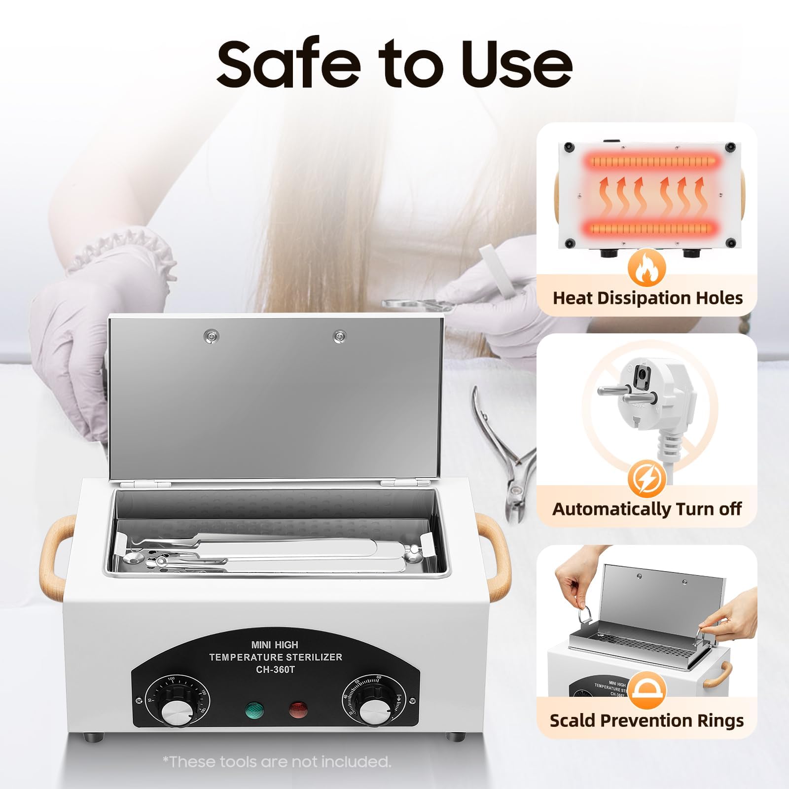 Stérilisateur Électrique 300W 50‑220°C Autoclave Stérilisation Bocaux Outils Onglerie Coiffure Avec Minuteur 0‑60min Capacité 2L Pour Matériel Esthétique Barbicide