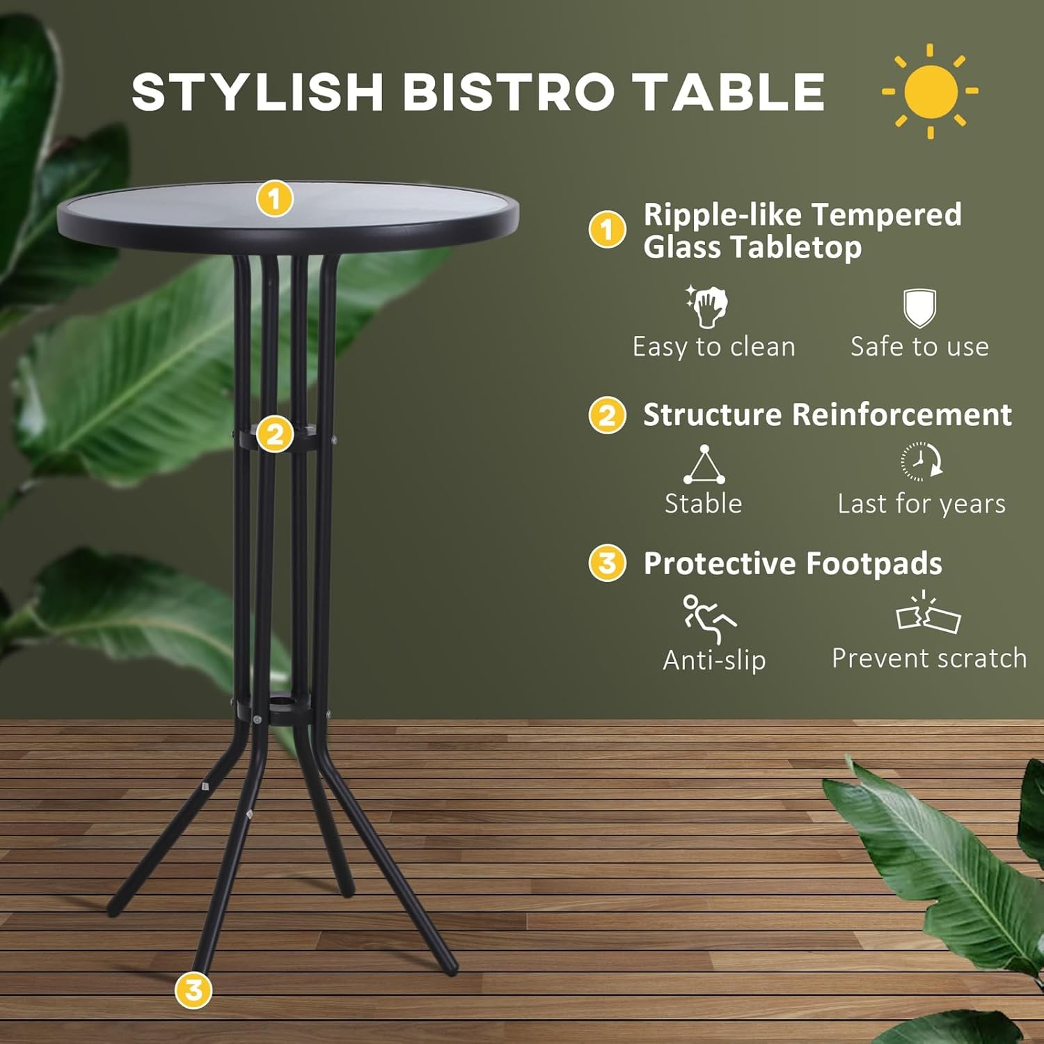3pcs Outdoor Patio Bar Table Chairs Bistro Set Durable Garden Pool Backyard Furniture