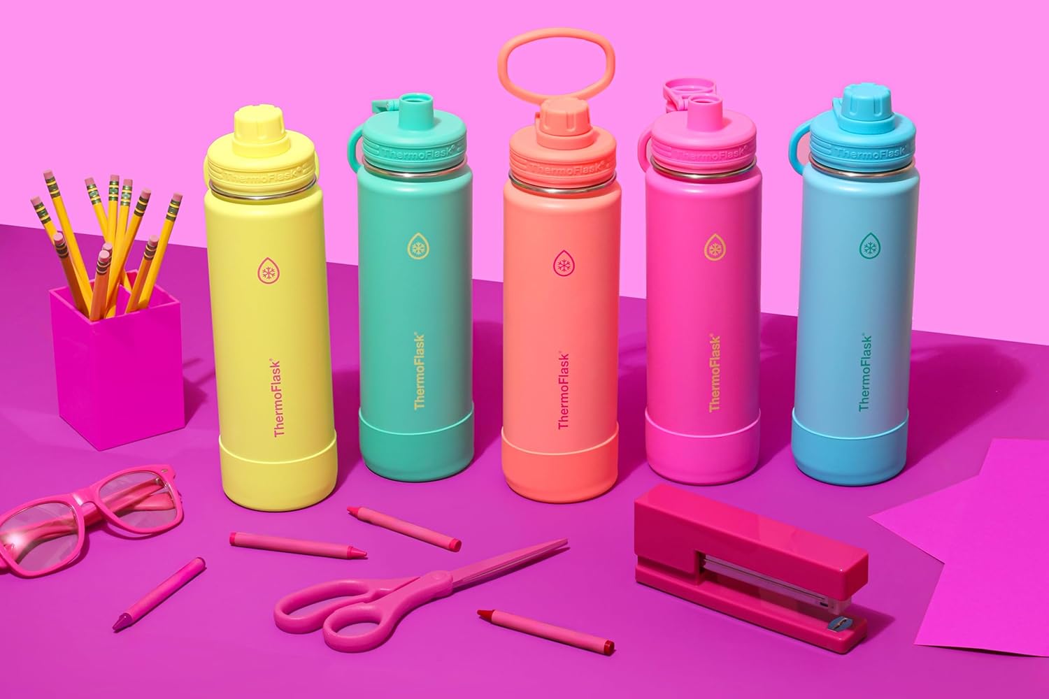 ThermoFlask 32 oz Double Wall Vacuum Insulated Stainless Steel Water Bottle with Spout Lid, Sunkissed Coral - Image 5