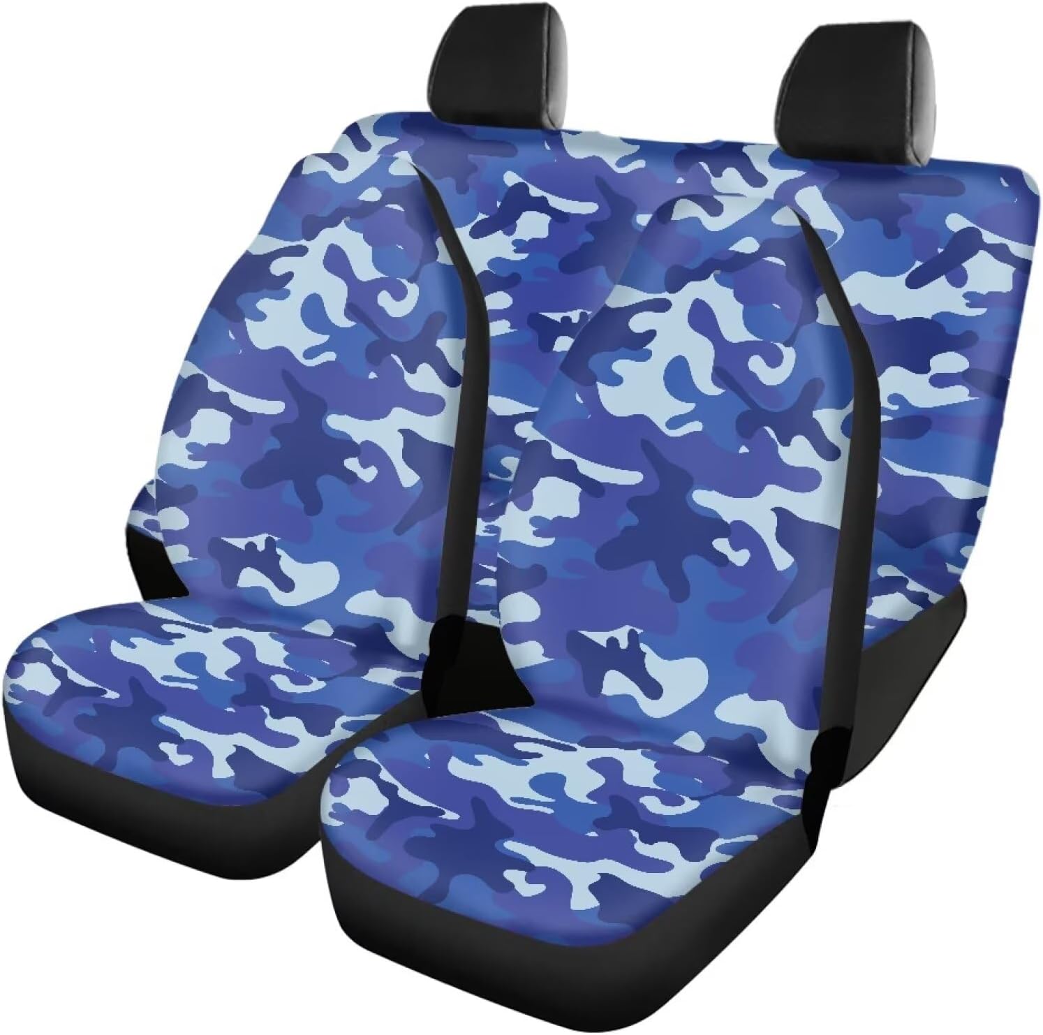 Amzbeauty Blue Camouflage Print Cute Car Seat Cover Luxury Car Front & Back Seat Cover Full Set Easy to Install Universal Vehicle Interior Accessories for Women Girls