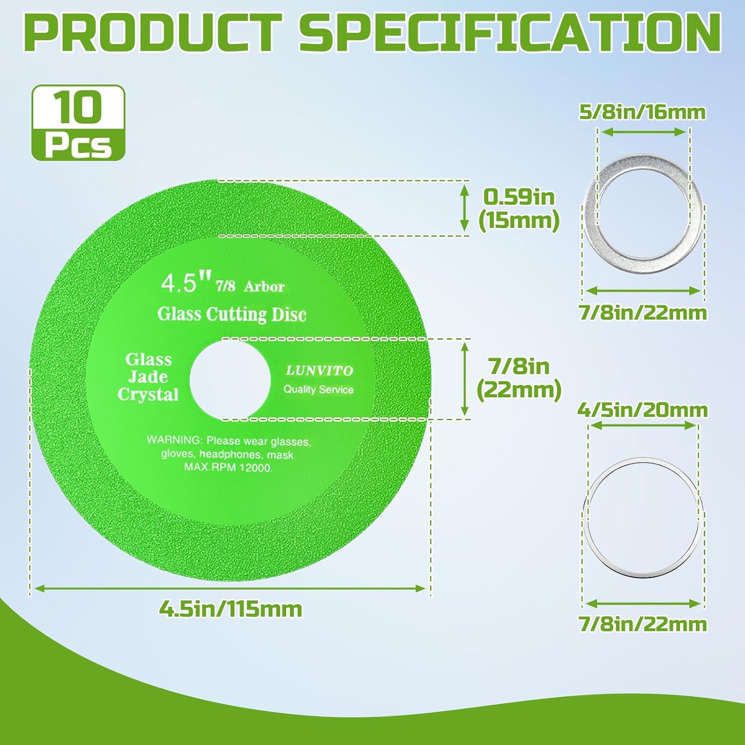 Glass Cutting Disc 10 Pcs Diamond Blades for Angle Grinder 4-1/2" x 7/8" Tile Blade Ultra-Thin Saw Blade Wheel for Cutting Grinding Glass Tile Crystal Ceramic Jade Wine Bottles