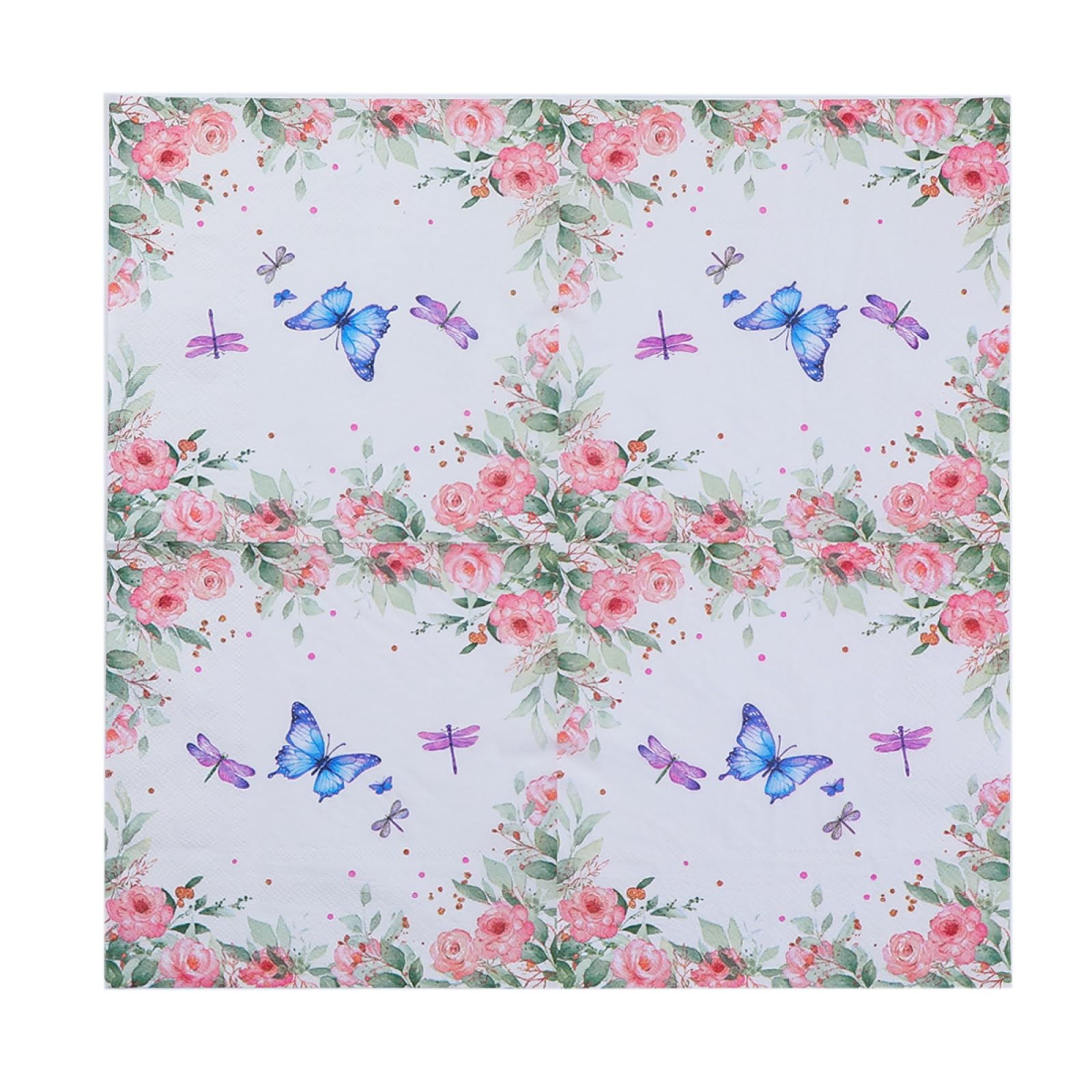 Servietten Rose Schmetterling Insekt Happy Birthday Servietten Hochzeit Kindergeburtstag Cocktailservietten Party Geburtstagsservietten Servierten Disposable Napkins Pack of 20(33x33)