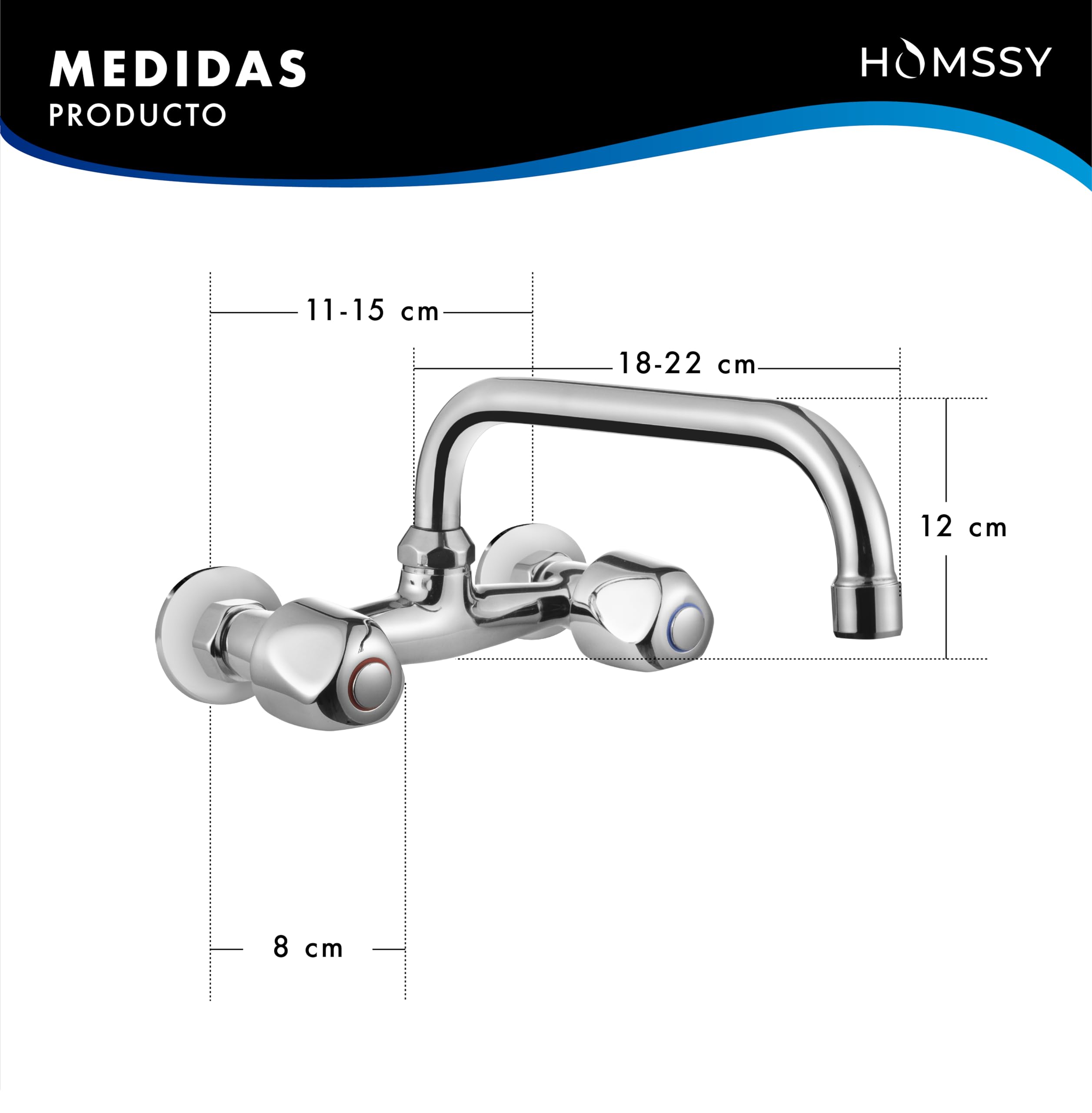 Batería de Fregadero Horizontal Empotrada en Pared, Acabado Cromado, Diseño Moderno y Funcional