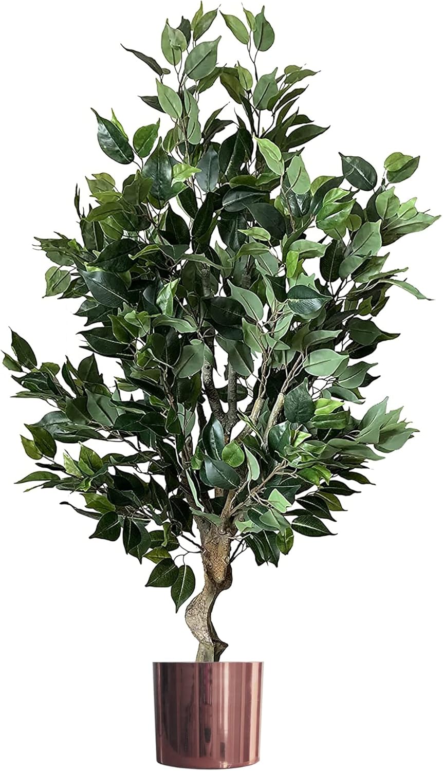Leaf Realistic Artificial Tree with Planter, Mixed Materials, Dark