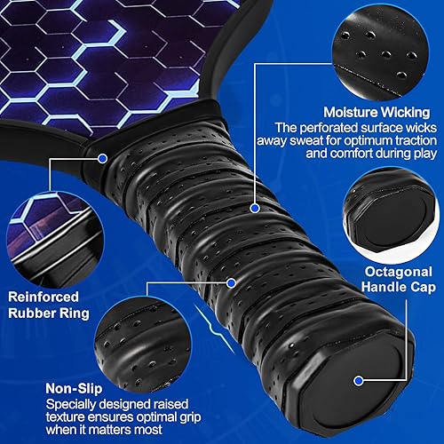 Miniatura 6 de Juego de 2 palas de pickleball para principiantes, raquetas de fibra de carbono aprobadas por USAPA, paquete de 2 palas de pickleball para