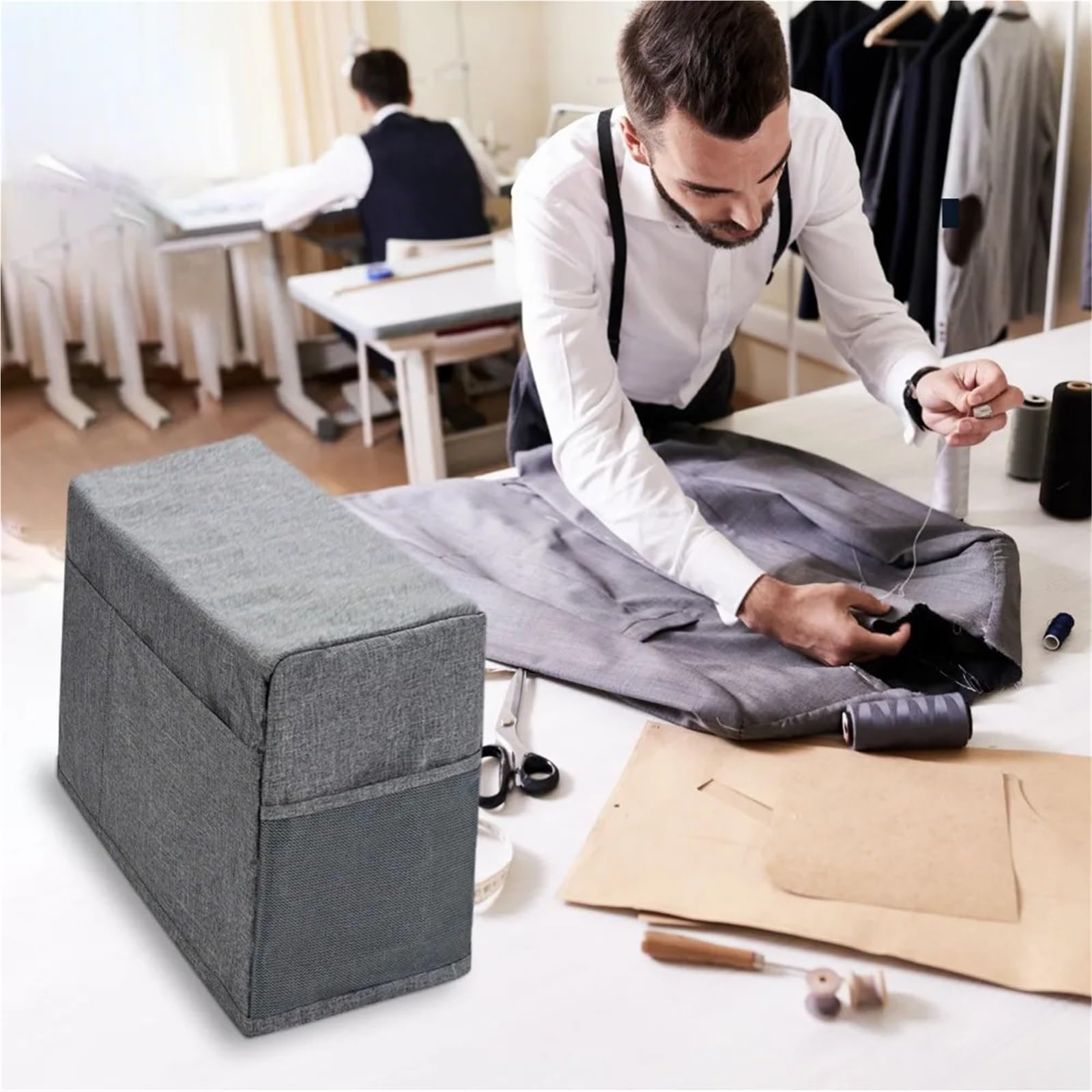 Bolsa para Máquina De Coser Funda Impermeable for máquina de Coser con Bolsillos, Funda antirrayas for la mayoría de máquinas de Coser(Grey)