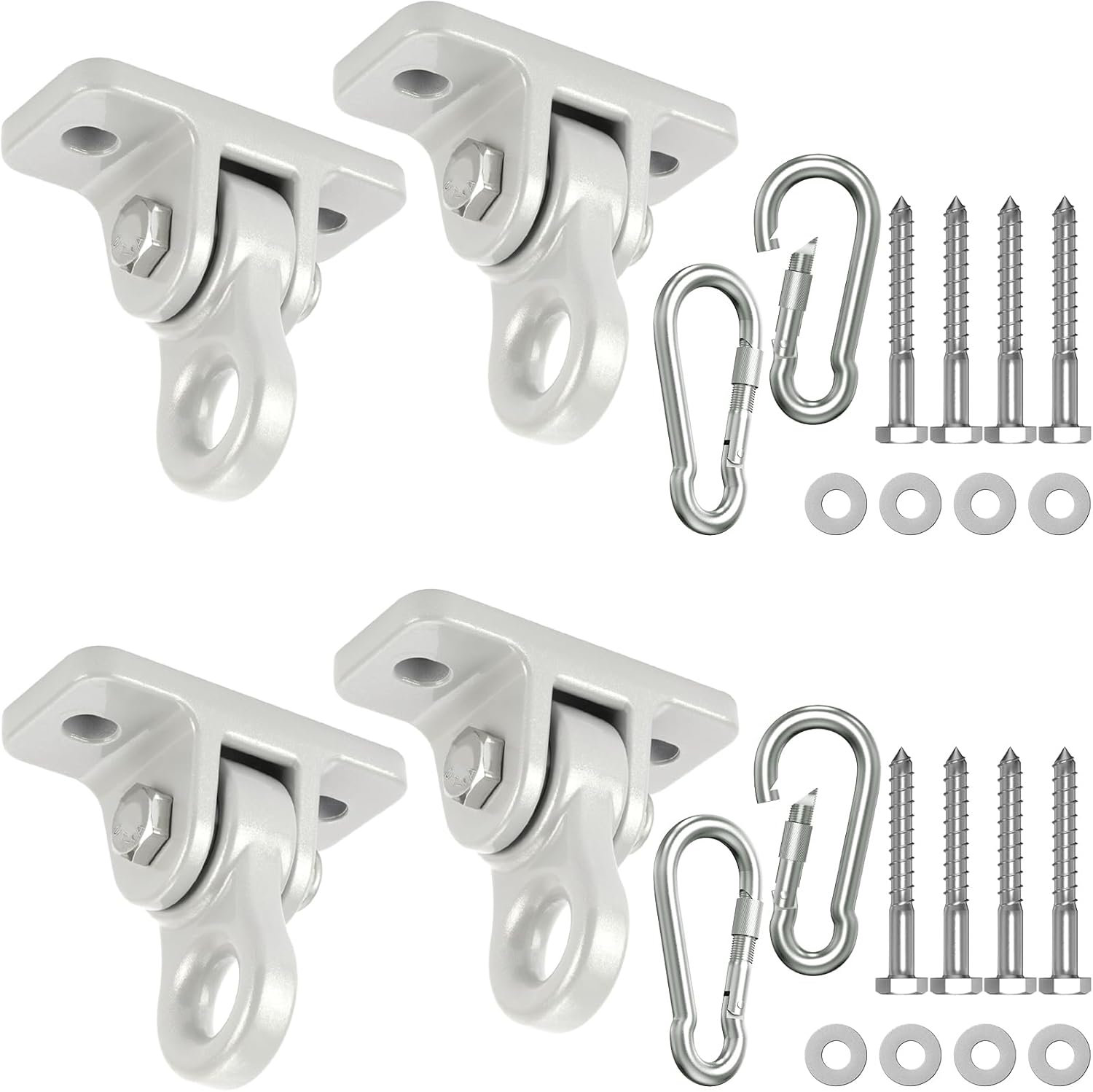 Heavy Duty Porch Swing Hangers Kit, with Screws Bolts for Wooden Sets Playground Porch Patio Yoga Seat Indoor Outdoor Hanging Snap Hooks (4 Pack Silver)