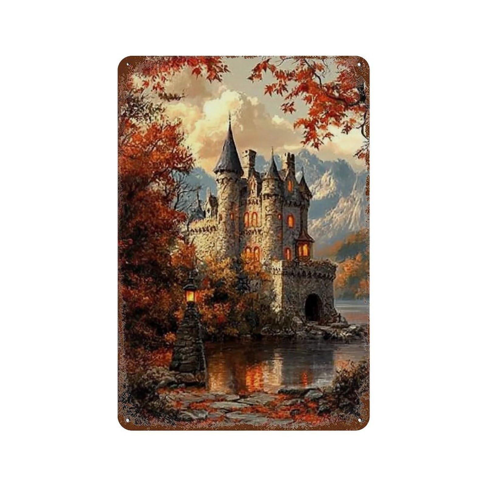 YHGERTKU Autumn Castle Reflections 01 Wall Art Retro Iron Vintage Metal Tin Sign Poster Modern Decor for Living Rooms Gift 30x20cm