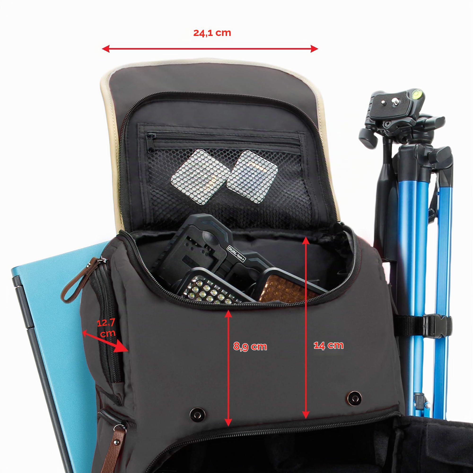 GOgroove Sac Appareil Photo Reflex Numérique avec Compartiment Tablette, Séparateurs Modulables, Support Trépied et Housse Imperméable - Compatible avec Canon, Nikon, Olympus et Plus - Gris