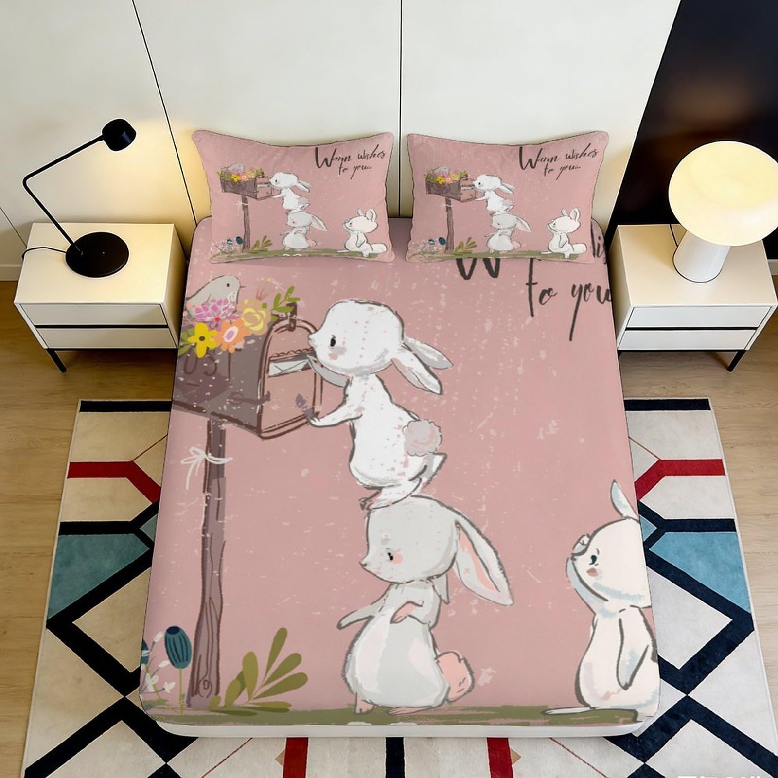 3D Printed Cartoon Llama Fitted Sheet Microfiber Deep Pocket Non-Slip Bedroom Cartoon Llama Mattress Fitted Cover for Adult Home Washable 140x200x25cm