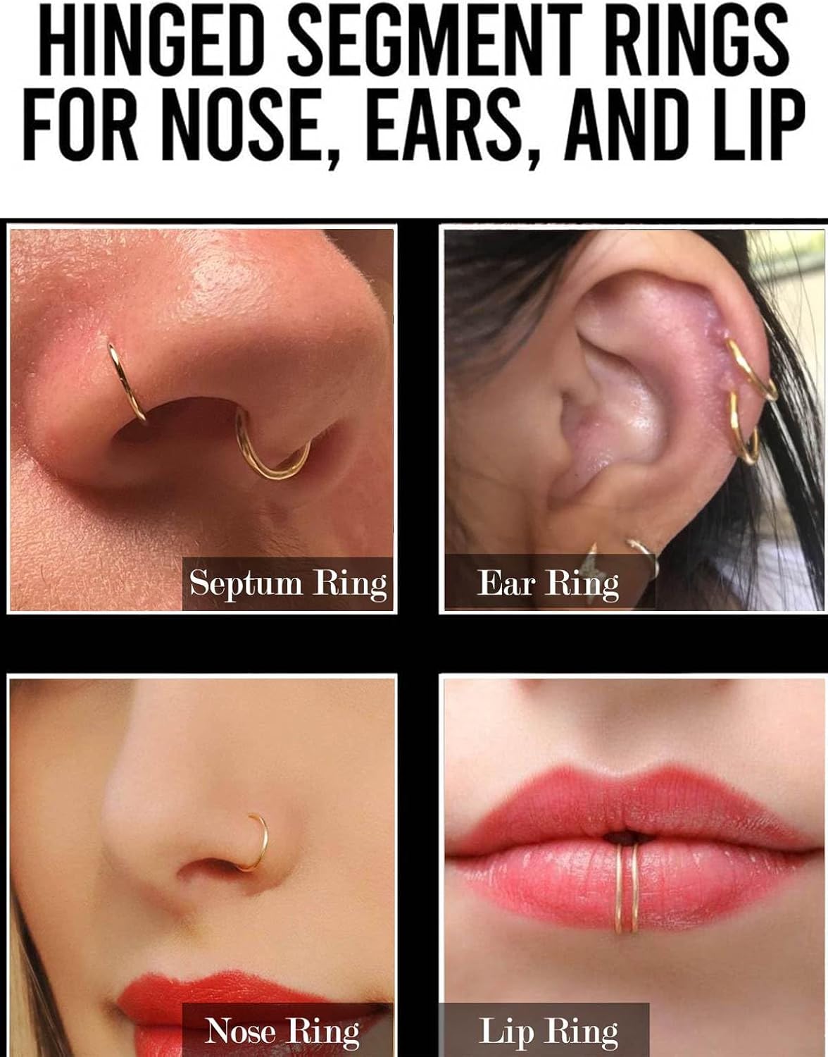 Titanium Nose Rings 20G 18G 16G Nose Rings Hoops Septum Clicker Hinged Segment Ring Cartilage Helix Tragus Conch Daith Rook Hoop Earring, Diameter 5mm to 12mm Silver-Gold-Rose Gold-Black Hoop Ring - Image 5