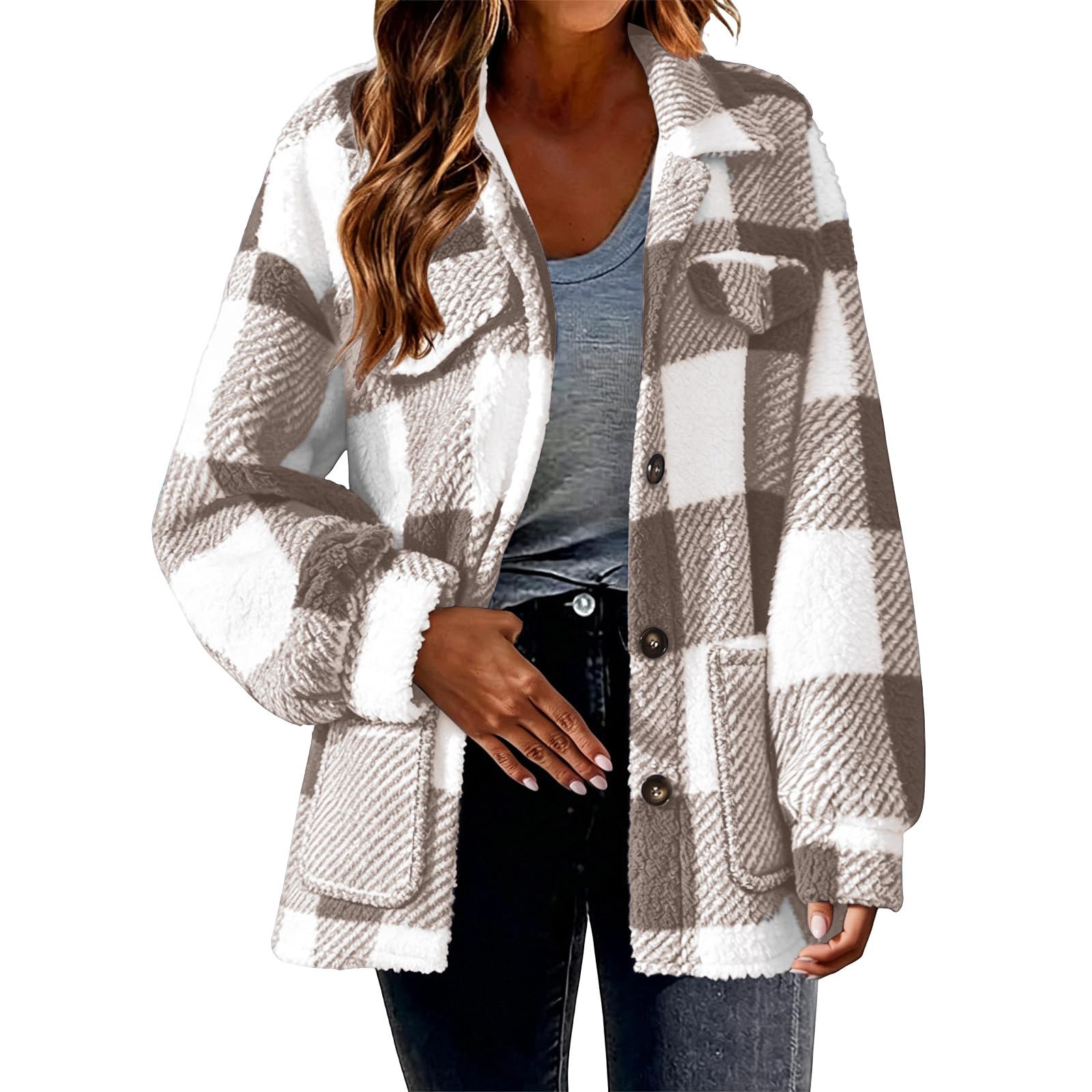 Teddyjacke Damen Fleecejacke Sherpa Wintermantel Teddyfleece Jacke