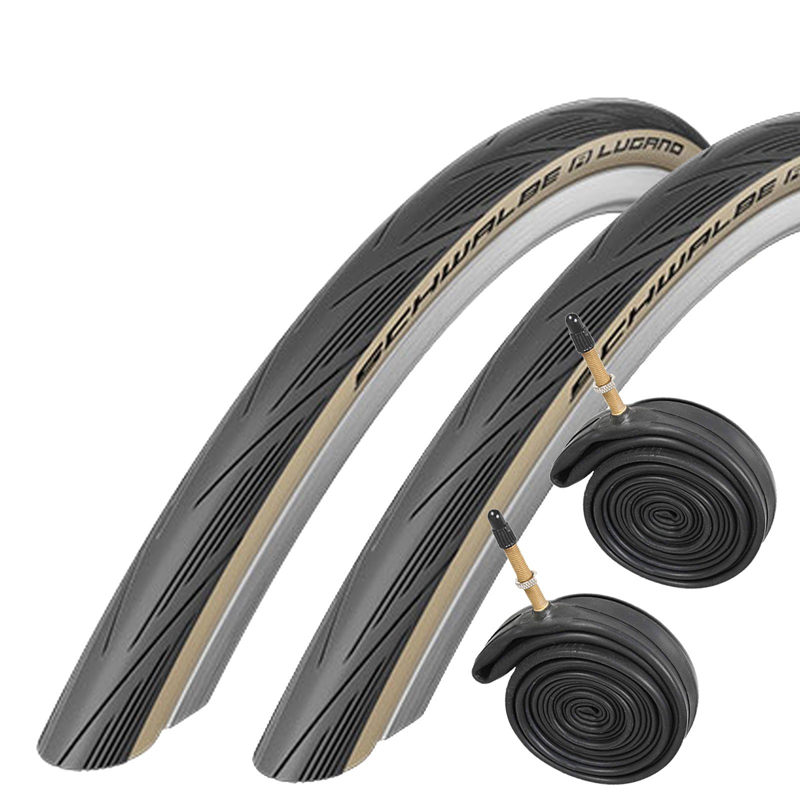 Schwalbe Lugano 700 x 25c Road Bike Tyres with Presta Inner Tubes (Pair) - Beige