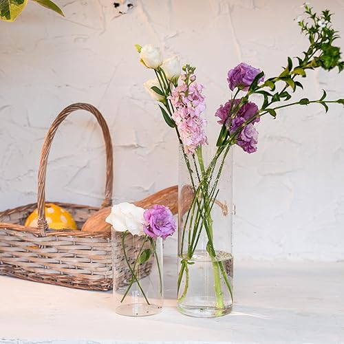 Miniatura 6 de Devilfire Jarrones cilíndricos de vidrio transparente de 6 pulgadas de alto, paquete de 6 jarrones de centro de mesa, portavelas flotante para