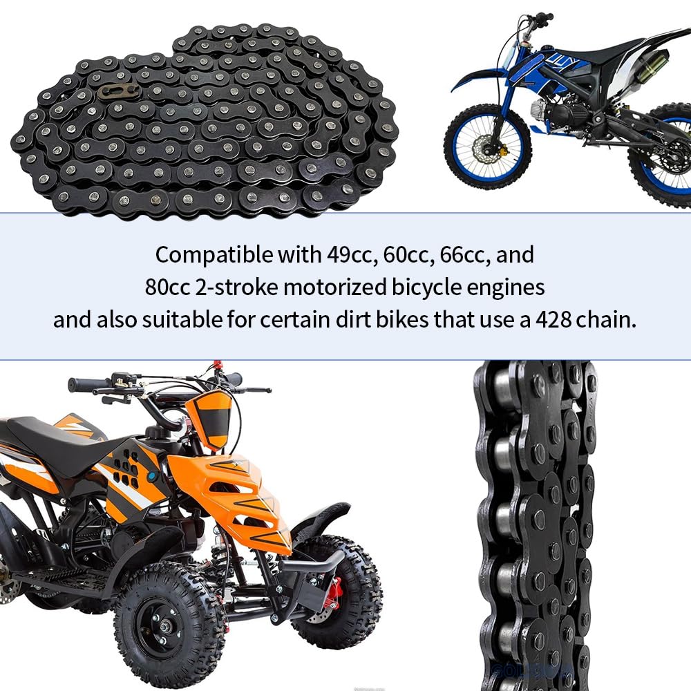 415H-110L Heavy Duty Chain with 10 Connector Links for 49cc, 60cc, 66cc, 80cc 2-Stroke Motor Motorized Bicycle Bike Motorized Bike Chain Engines High Power Racing Parts
