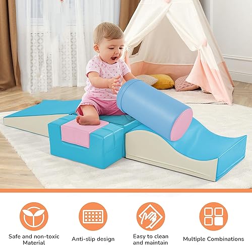 Miniatura 3 de Juego de espuma suave 6 en 1, equipo de juego para escalar y gatear, parque infantil de escalada y gateo, bloques de escalada de espuma para
