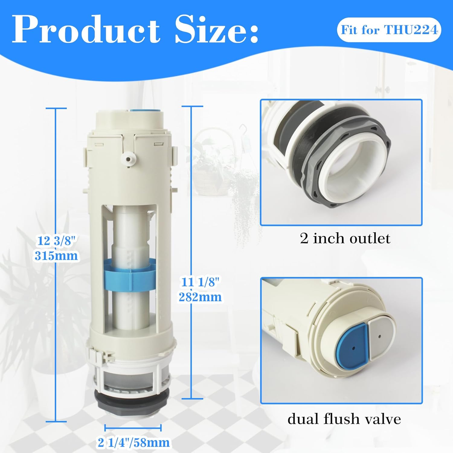 THU224 Toilet Flush Valve Assembly with Mounting Nut Fit for TOTO Two Piece Aquia Toilet Tank #ST412M
