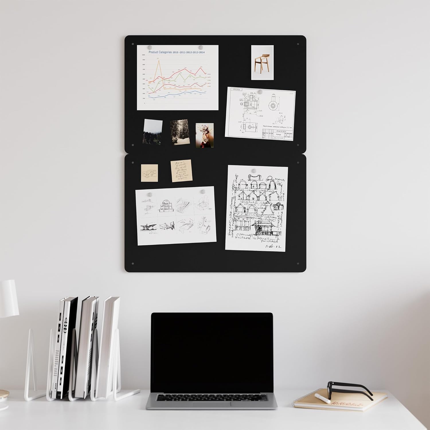 2 Pack Magnetic Board for Wall, 17.5" x 11.4" Magnet Bulletin Memo Board, Metal Sheets to Display Magnetic Letter Number Souvenir, Notes, Poetry, Photos, Black