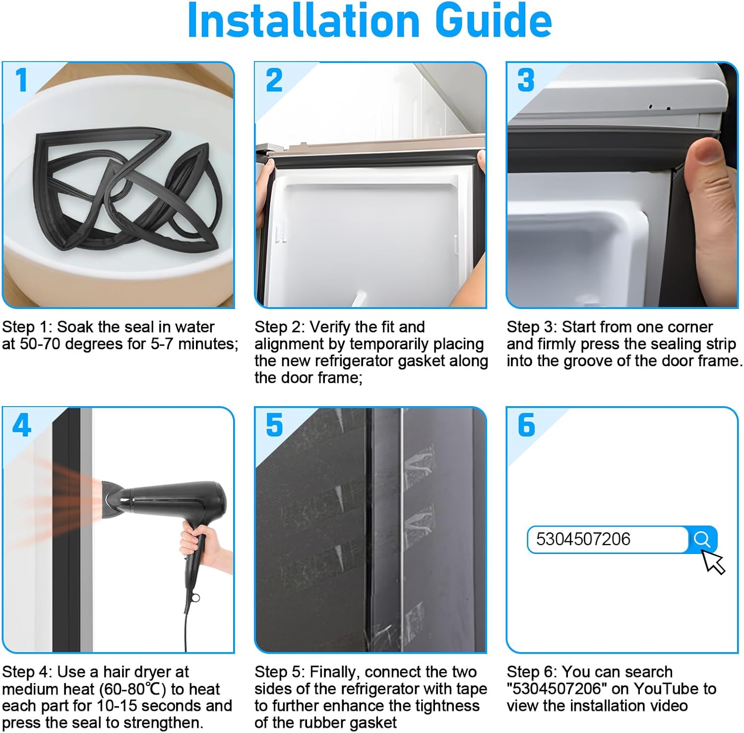 UPGRADED 5304507206 Refrigerator Door Gasket Compatible with Frigidaire Electrolux Kenmore Refrigerator Freezer Door Gasket Seal Part 216522311 7216522311 AP6037298 Door Gasket Refrigerator Door Seal