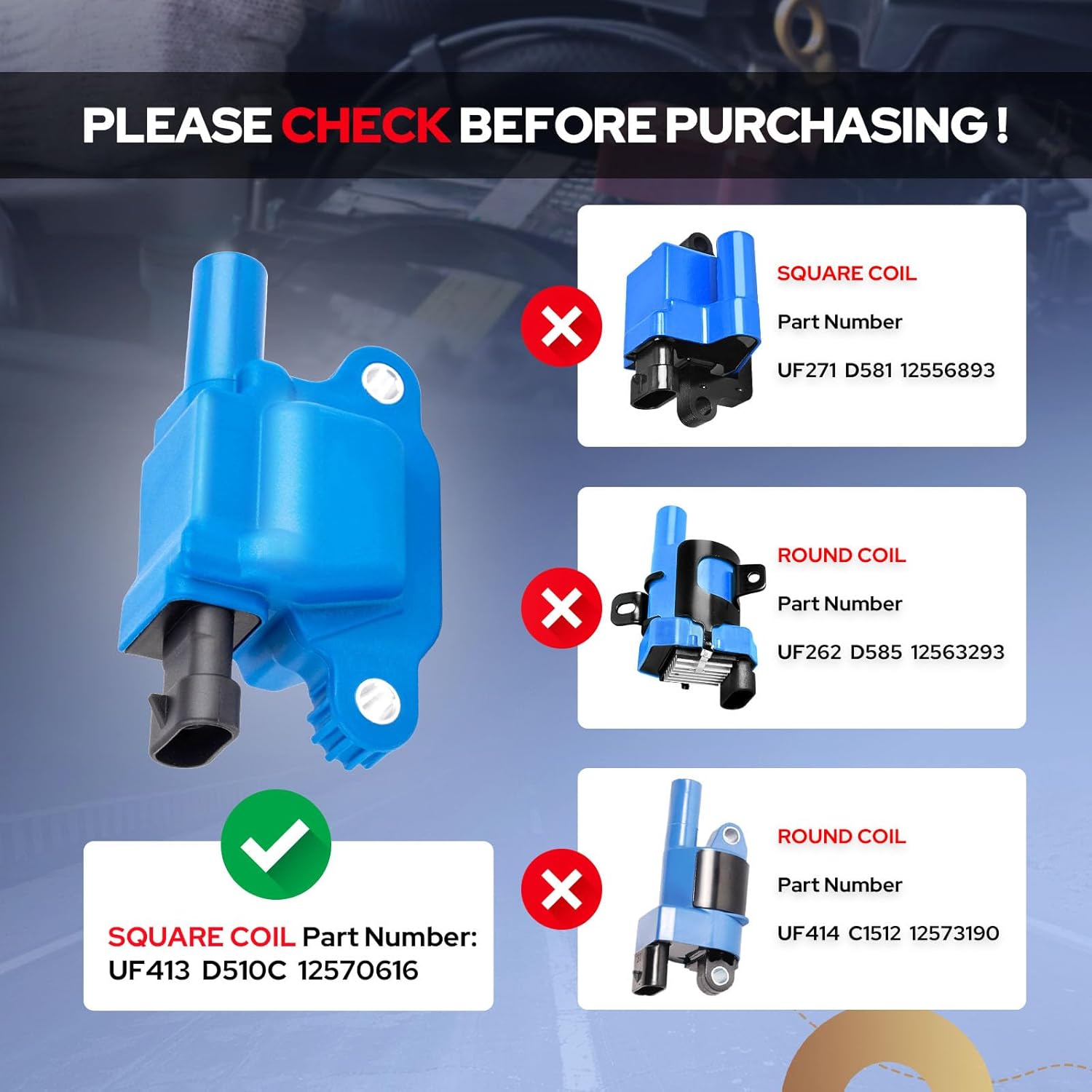 ENA Set of 8 Professional Ignition Coil and 7mm Blue Wire Set with 8 Platinum Spark Plug Compatible with Buick Cadillac Chevrolet GMC LaCrosse Express Savana 2500 5.3L 6.2L 6.0L Replacement for UF413