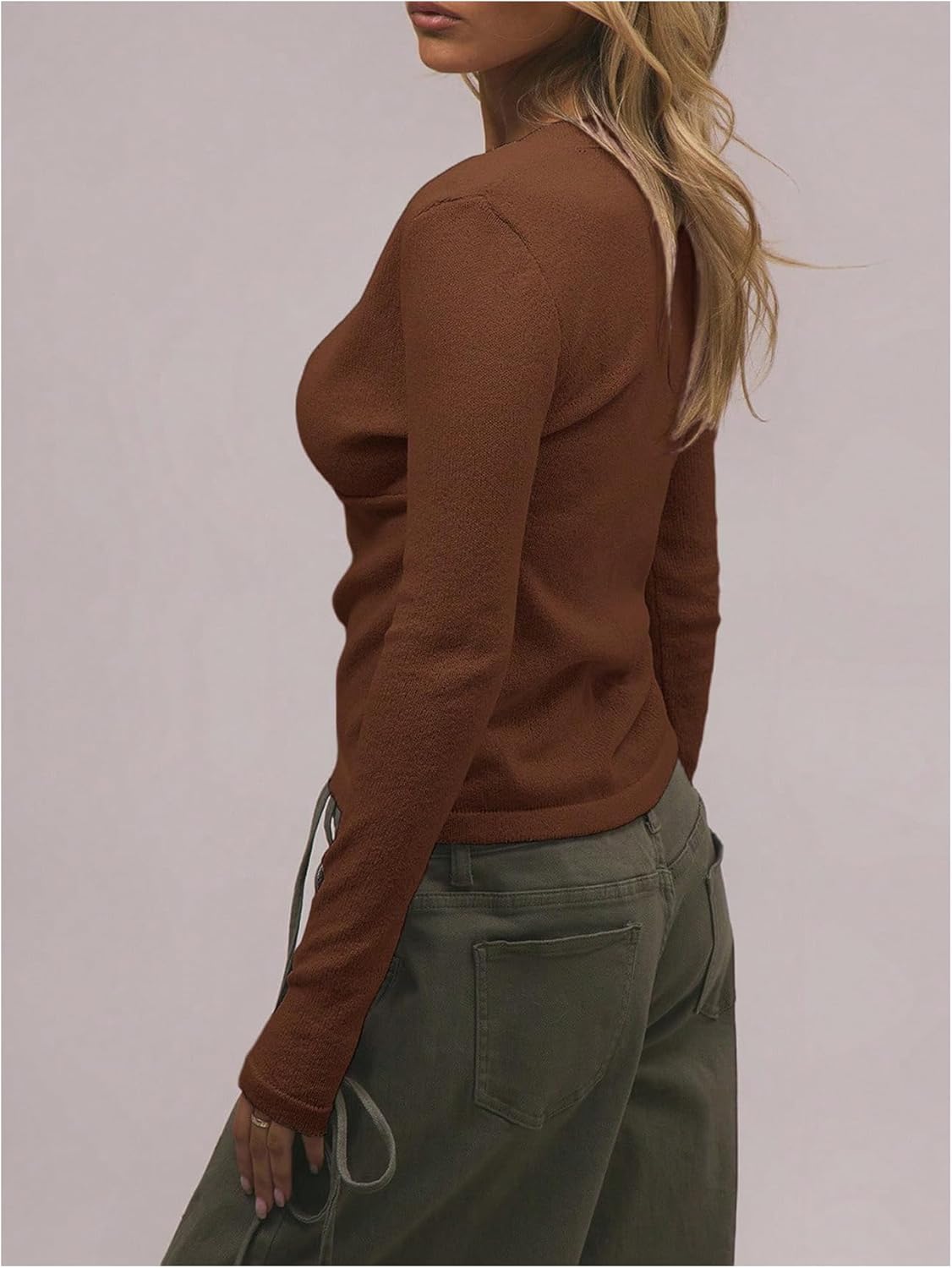 Verdusa Women's Wrap V Neck Long Sleeve Sweater Lightweight Fitted Pullovers Fall Outfits - Image 2