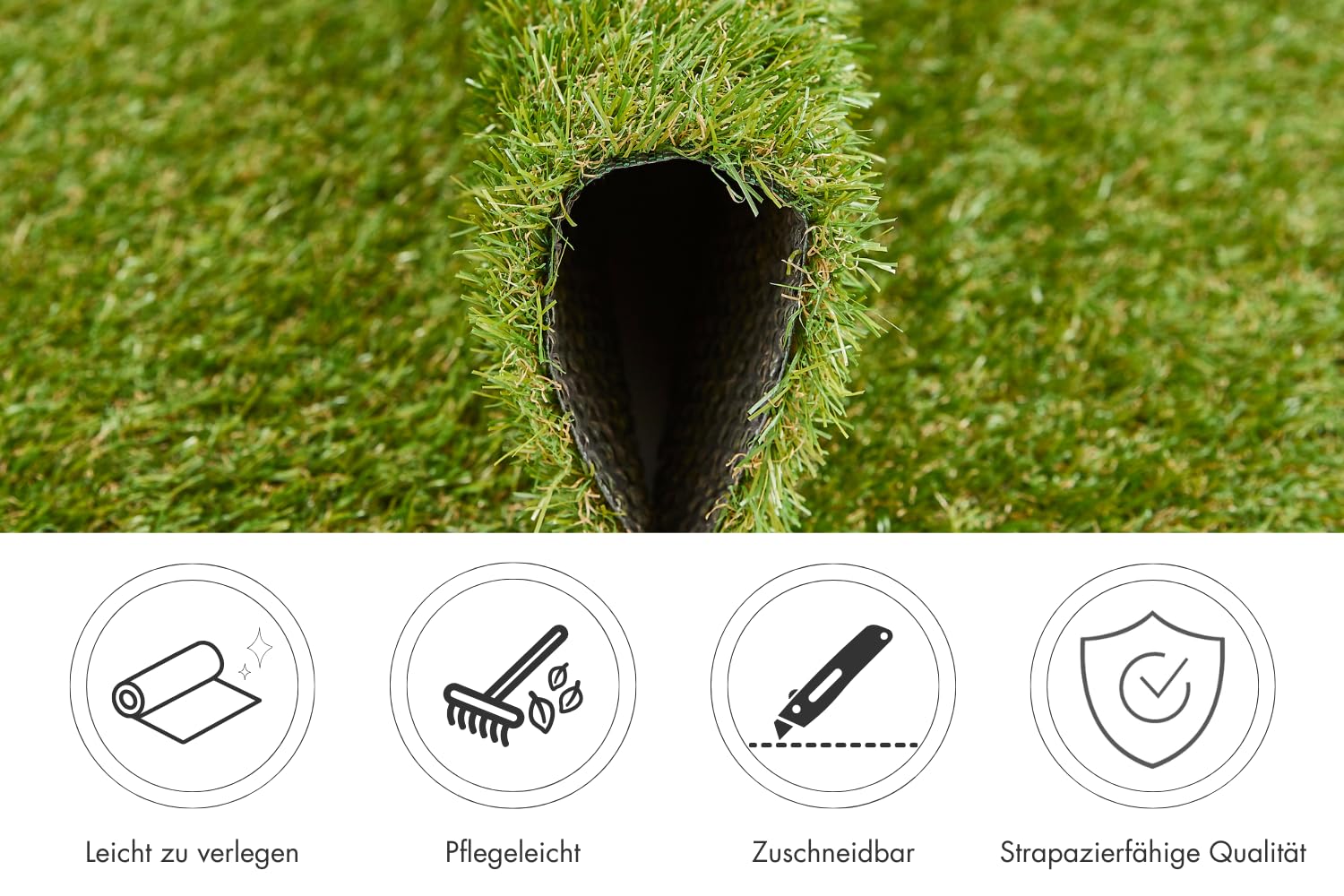 andiamo Kunstrasen Jever – wetterfester Rasenteppich für Balkon, Terrasse & Garten, natürlich grün, 22 mm Gesamthöhe, mit Drainagelöchern & UV-Schutz, leicht zu verlegen, 200 x 100 cm