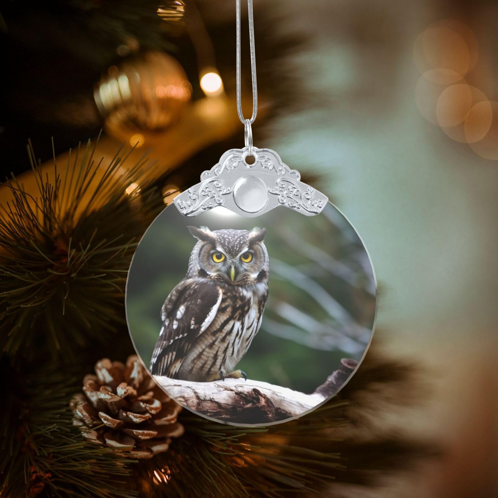Crystal Christmas Ornaments for Christmas Tree Decoration Hanging Wild Owl Birds Ornament with Gold Ribbon Crafts Round Pendant for Keepsake Gifts Glass Xmas Decor Party Supplies