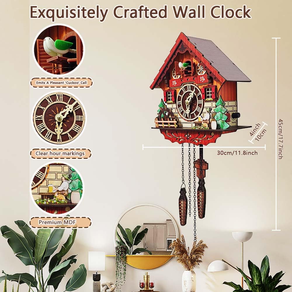 Kuckucksuhr, Kreative Retro-Wanduhr als Teil klassischer Kuckucksuhren, mit authentischem Kuckucksruf, DIY Kunstdekoration für Wohnzimmer, Schlafzimmer, Büro, Küche & Essbereich