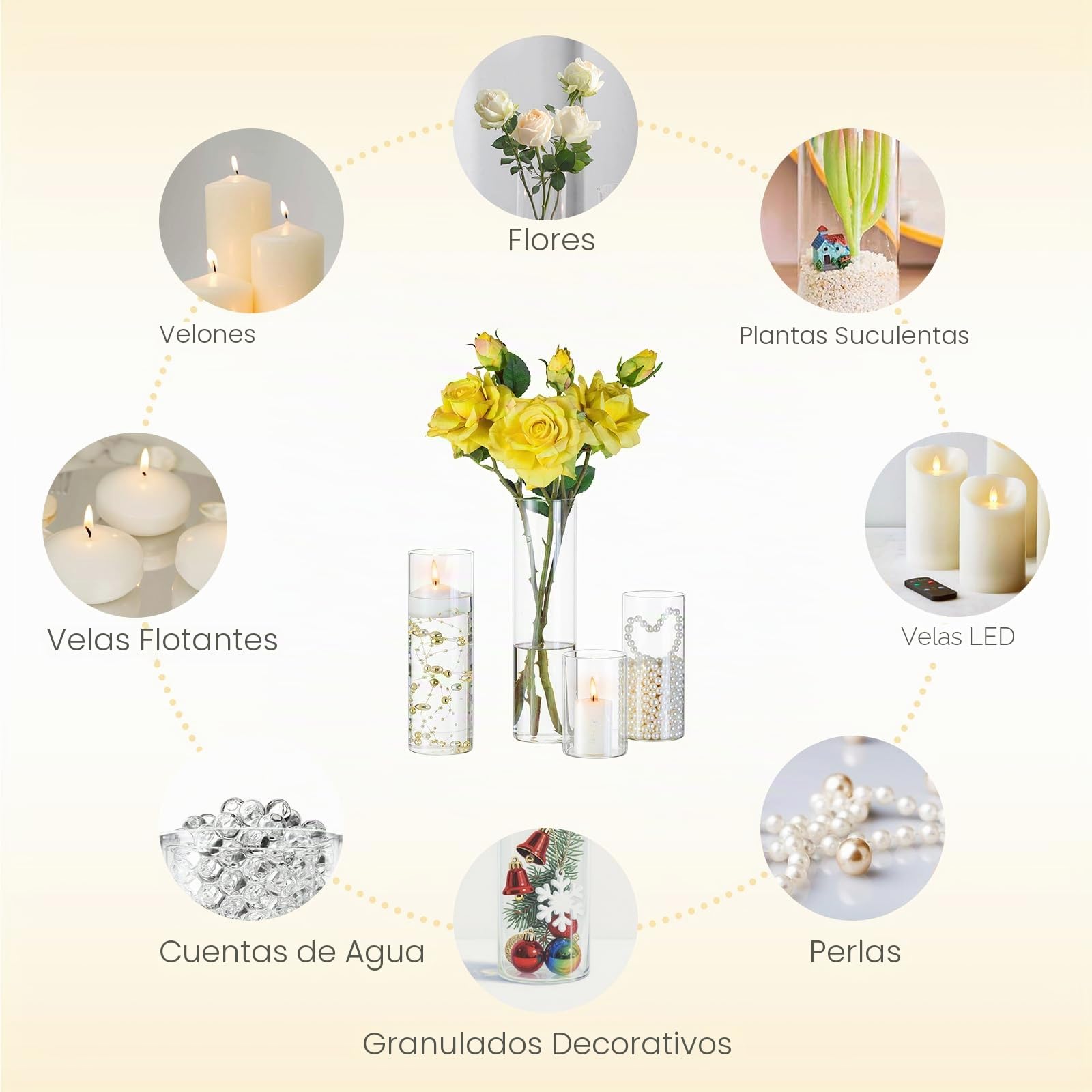 Hewory - Juego de 12 tarros de cristal para velas con perlas de agua, para velas flotantes, jarrón de cristal para Navidad, decoración de mesa, exterior o boda