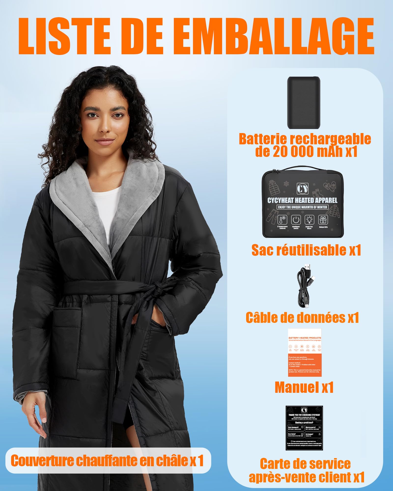 CYCYHEAT Peignoir Chauffant Sans Fil 20000mAh pour Hommes et Femmes – Couverture Chauffante à Manches avec Technologie de Chauffage Améliorée pour la Maison