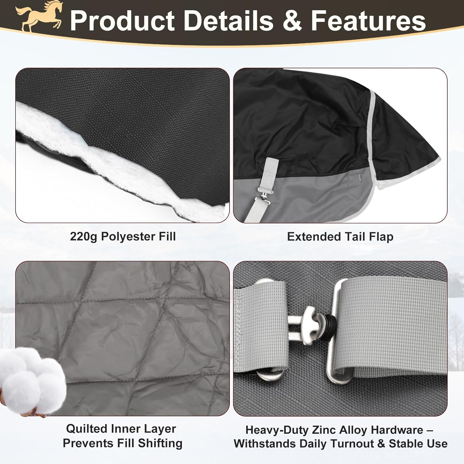 Winter Blanket for Mini Horse, Pony, Donkey, Llama, Alpaca, Small Equine- 220g Filled Medium Weight Winter Horse Blanket - 1200D Water Resistant (45'')
