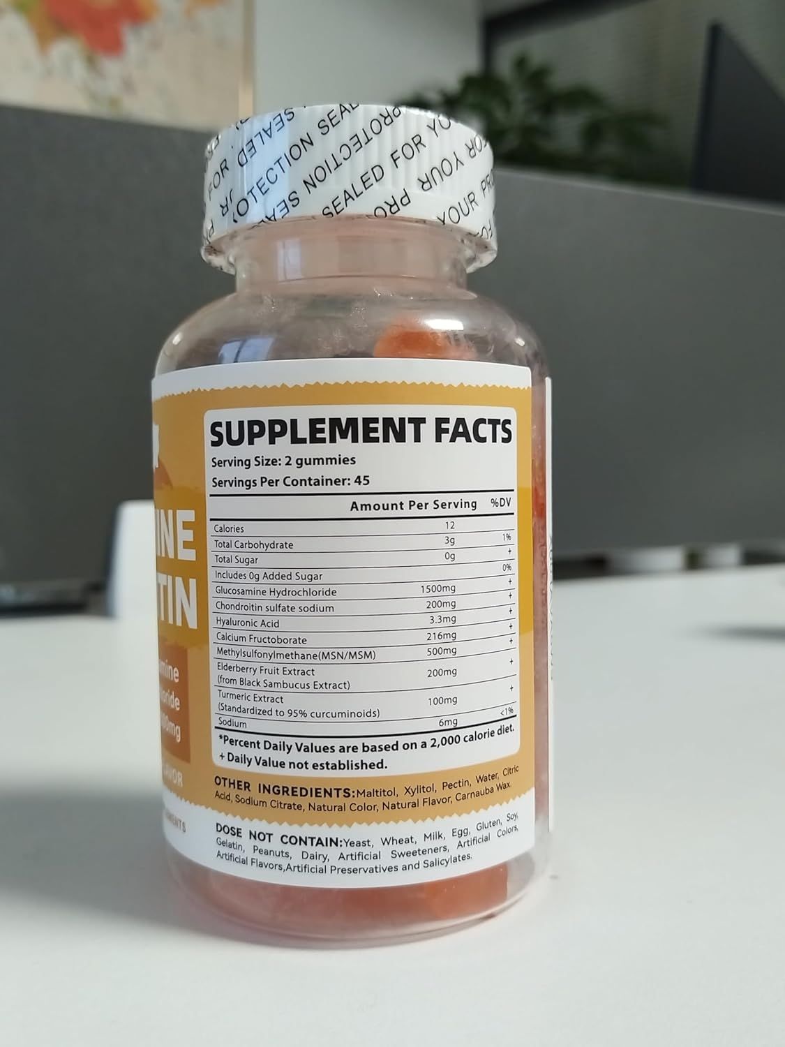 Glucosamine Chondroitin Gummies - Extra Strength Joint Support Supplement with MSM & Elderberry for Natural Joint, Antioxidant Immune Support for Adults, Men & Women 90 Orange Gummies